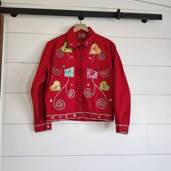 Vintage Don’t Mess With Texas Jacket Artsy Hearts Embroidered Buttons Cottage M - Picture 1 of 7